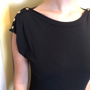 Agnes B. Black Short Sleeve Dress with Button Detail